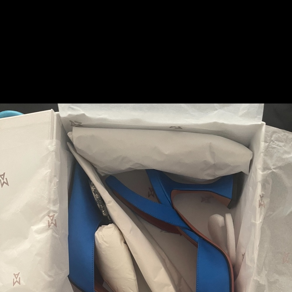 Amina Muaddi Blue Sling backs